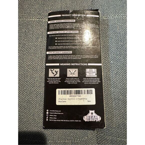 Bear Grips padded lifting straps blue camouflage new in box - Picture 3 of 3